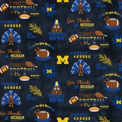 Sykel Enterprises-University of Michigan Cotton Fabric-Michigan Wolverines Turkey bowl Cotton Quilting Fabric