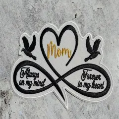 Memorial Infinity Collection: Patch Party Club, "MOM" Eternal Remembrance 1-pc, Iron-On Embroidered Patch, Sz 6", Tribute Honoring Loved One