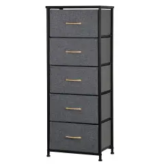 Tall Vertical Dresser Storage Tower with 5 Drawers & Metal Frame.