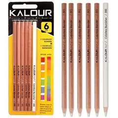 Colorless Blender and Burnisher Pencils Set,Non-pigmented, Wax Based Pencil, perfect for Blending Softening Edges,ideal for Colored Pencils,Art Supplies for Artists Beginners(6 Pencils Total)