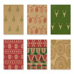 Christmas Wrapping paper - Brown Kraft Paper with Red and Green Pattern For -Christmas Elements Collection-6 Roll-30Inch X 10Feet Per Roll