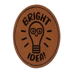 Light Bulb Bright Idea Teacher School Round Iron-On Engraved Faux Leather Patch Applique - 2.5" Brown