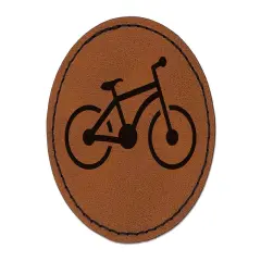 Mountain Bike Bicycle Cyclist Cycling Round Iron-On Engraved Faux Leather Patch Applique - 2.5" Brown
