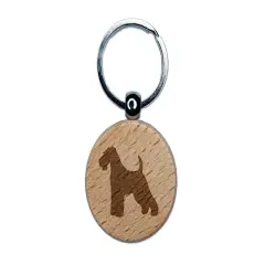 Welsh Terrier Dog Solid Engraved Wood Round Keychain Tag Charm