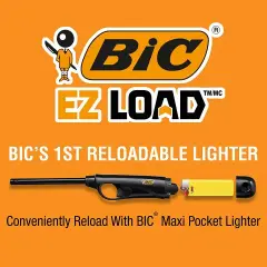 BIC EZ LOAD Lighter, Reloadable Multi Purpose Lighter, Pack with 10 EZ LOAD Long Lighter Shell and 10 BIC Maxi Pocket Lighters, (Colors May Vary)