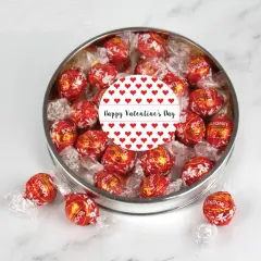 Valentine's Day Candy Gift Tin with Chocolate Lindor Truffles by Lindt Large Plastic Tin with Sticker - Red Hearts
