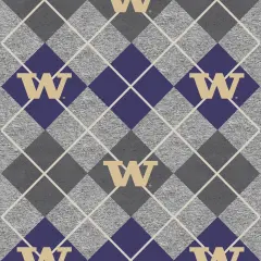 Sykel Enterprises-University of Washington Fleece Fabric-Washington Huskies Heather Argyle Fleece Blanket Fabric-Sold by the yard