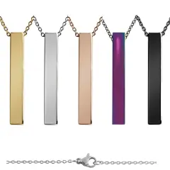 Large Square 4-Sided Vertical Bar Polished Stainless Steel Necklace Black