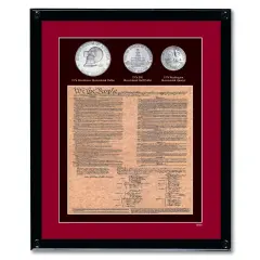Framed U.S. Constitution With All 3 Bicentennial Coins
