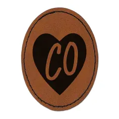 CO Colorado State in Heart Round Iron-On Engraved Faux Leather Patch Applique - 2.5" Brown