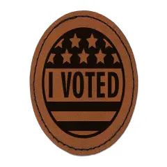 I Voted Patriotic Stars and Stripes Round Iron-On Engraved Faux Leather Patch Applique - 2.5" Brown