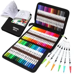 60 Colors Art Duo Tip Brush Markers Set, Fine& Brush Tip Artist Drawing Pens Set with Coloring Book, for Adult Sketching Journal Planner School Supplies Gifts