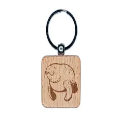 Gentle Manatee Engraved Wood Square Keychain Tag Charm