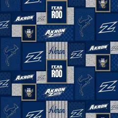 Sykel Enterprises-Akron University Fleece Fabric-Akron ZIPS College Patch Fleece Blanket Fabric-Sold by the yard