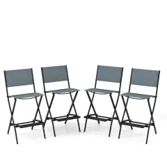 Costway Set of 4 Outdoor Bar Chair Folding Bar Height Stool with Metal Frame Blue/Coffee