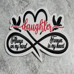Memorial Infinity Collection: Patch Party Club, "DAUGHTER" Eternal Remembrance 1-pc, Iron-On Embroidered Patch, Sz 6", Tribute Honor