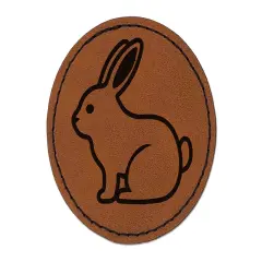 Resting Rabbit Bunny Easter Round Iron-On Engraved Faux Leather Patch Applique - 2.5" Brown
