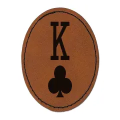 King of Clubs Card Suit Round Iron-On Engraved Faux Leather Patch Applique - 2.5" Brown