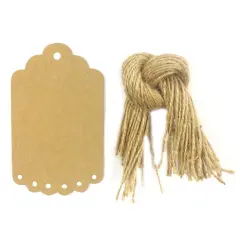 Wrapables 50 Gift Tags/Kraft Hang Tags with Free Cut Strings for Gifts, Crafts & Price Tags, Large Scalloped Edge, Brown