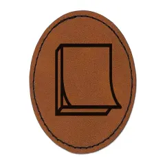 Sticky Note Notepad Paper Round Iron-On Engraved Faux Leather Patch Applique - 2.5" Brown