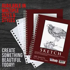 9" x 12" Sketch Book Pad, Pack of 2, 100 Sheets Each, 60lb (100gsm) - Spiral Bound Artist Sketching Drawing Paper Pad, Acid-Free - Graphite Colored Pencils, Charcoal - Adults, Students