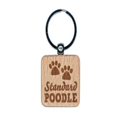 Standard Poodle Dog Paw Prints Fun Text Engraved Wood Square Keychain Tag Charm