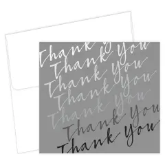 Great Papers! Thank You Note Card and White Envelope, Silver Foil Cursive, 4.75" x 3.375"(folded), 50 count