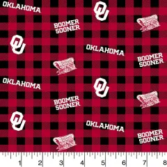 Sykel Enterprises-University of Oklahoma Cotton Fabric-Oklahoma Sooners Buffalo Plaid Cotton Quilting Fabric