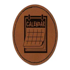 Calendar Day Planner Round Iron-On Engraved Faux Leather Patch Applique - 2.5" Brown