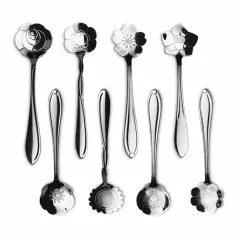 Kitcheniva Magic Floral Stainless Steel Tableware Coffee Spoon Set 8 Pcs Silver