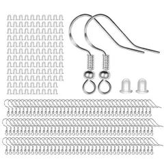 120 Pieces/60 Pairs 925 Sterling Silver Earring Hooks , Ear Wires Fish Hooks, Hypo-allergenic Jewelry Findings Parts with 120 PCS Clear Silicone Earring Backs
