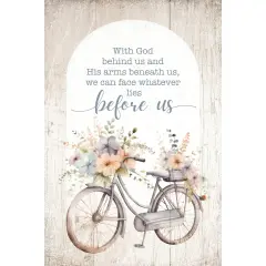 With God Behind Us Wood Plaque with Easel and Hook Wall Tabletop Art - 4 inches x 6 inches