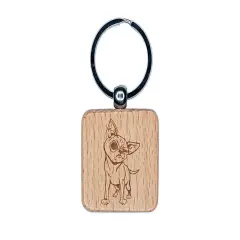 Suspicious Chihuahua Dog Engraved Wood Square Keychain Tag Charm