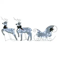 White Reindeer & Sleigh Christmas Decoration with 60 LEDs