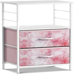 Sorbus Nightstand 2-Drawer Shelf Storage - Bedside Furniture & End Table Chest Dresser with Steel Frame, Wood Top & Easy Pull Fabric Bins for Home, Bedroom, Closets, Bathroom, Office & College Dorm Tie Dye Pink