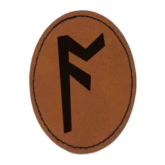 Norse Viking Dwarven Rune Letter A Round Iron-On Engraved Faux Leather Patch Applique - 2.5" Brown