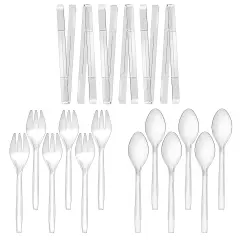 18 Pieces Plastic Serving Utensils, 9" Clear Disposable Utensils, 6 Serving Tongs, Spoons, Forks