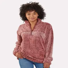 Unisex Sherpa Fleece Quarter Zip Pullover | RADYAN&reg; Frosty garnet