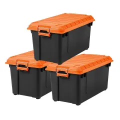 IRIS USA 21 Gallon Heavy-Duty Plastic Storage Bins, Store-It-All Container Totes with Durable Lid and Secure Latching Buckles, Black/Orange, 3 Pack