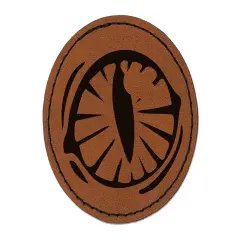 Cat Eye Round Iron-On Engraved Faux Leather Patch Applique - 2.5" Brown