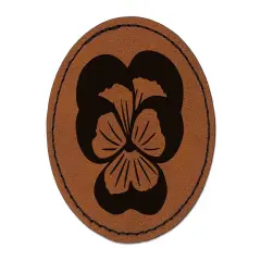 Johnny Jump Up Pansy Flower Round Iron-On Engraved Faux Leather Patch Applique - 2.5" Brown