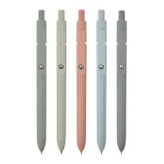 Wrapables Smooth Retractable Black Ink Gel Pens, 0.5mm Fine Point, for Home Office Work (Set of 5), Morandi