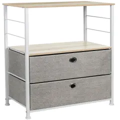 Sorbus Nightstand 2-Drawer Shelf Storage - Bedside Furniture & End Table Chest Dresser with Steel Frame, Wood Top & Easy Pull Fabric Bins for Home, Bedroom, Closets, Bathroom, Office & College Dorm Rustic Beige