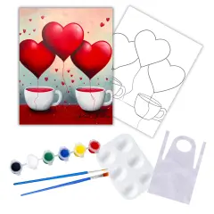 "Cup Of Hearts" DIY Canvas Art Kit, Adult Beginner, Acrylic Paint Size 11x14 inch