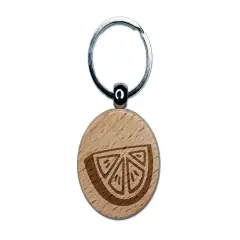 Citrus Fruit Slice Orange Lemon Lime Engraved Wood Round Keychain Tag Charm