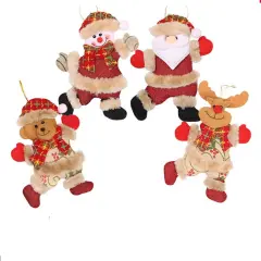 4 Christmas Hanging Ornaments Santa Tree, Snowman Dolls