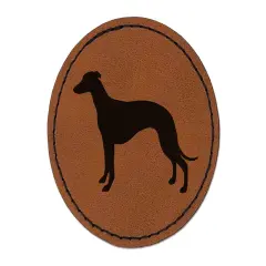 Whippet Dog Solid Round Iron-On Engraved Faux Leather Patch Applique - 2.5" Brown