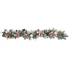 Northlight 6' Pink Floral and Ball Ornament Frosted Pine Artificial Christmas Garland Green