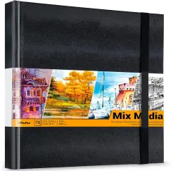 Mix Media Pad, Ohuhu Mixed Media Art Sketchbook, 120 LB/200 GSM Heavyweight Papers, 78 Sheets/156 Pages, PU Hardcover Mixed Media Paper Pad for Acrylic, Painting Christmas Gift
