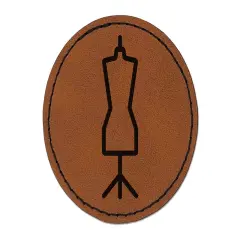 Dress Mannequin Form Sewing Round Iron-On Engraved Faux Leather Patch Applique - 2.5" Brown
